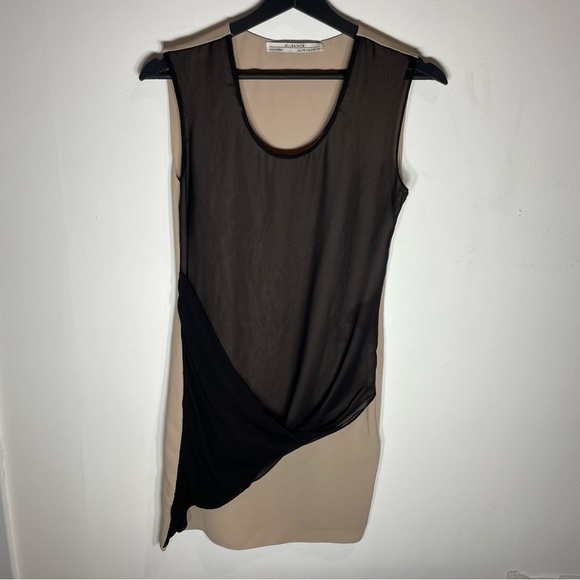 All Saints Black and Cream Asymmetrical Dress - Picture 2 of 5